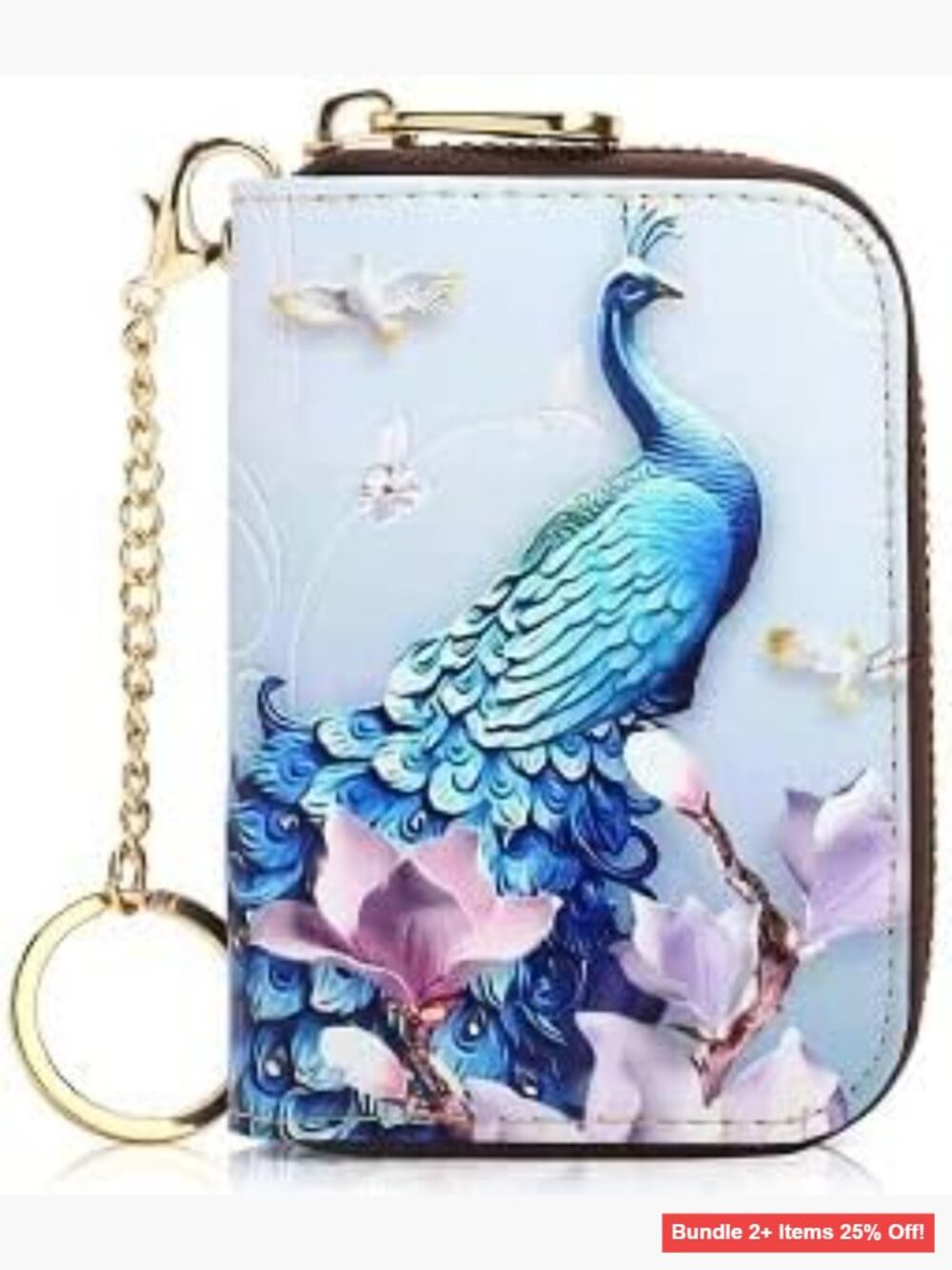 Leather Zipper Card Case RFID Blocking Slim Wallet Women Keychain